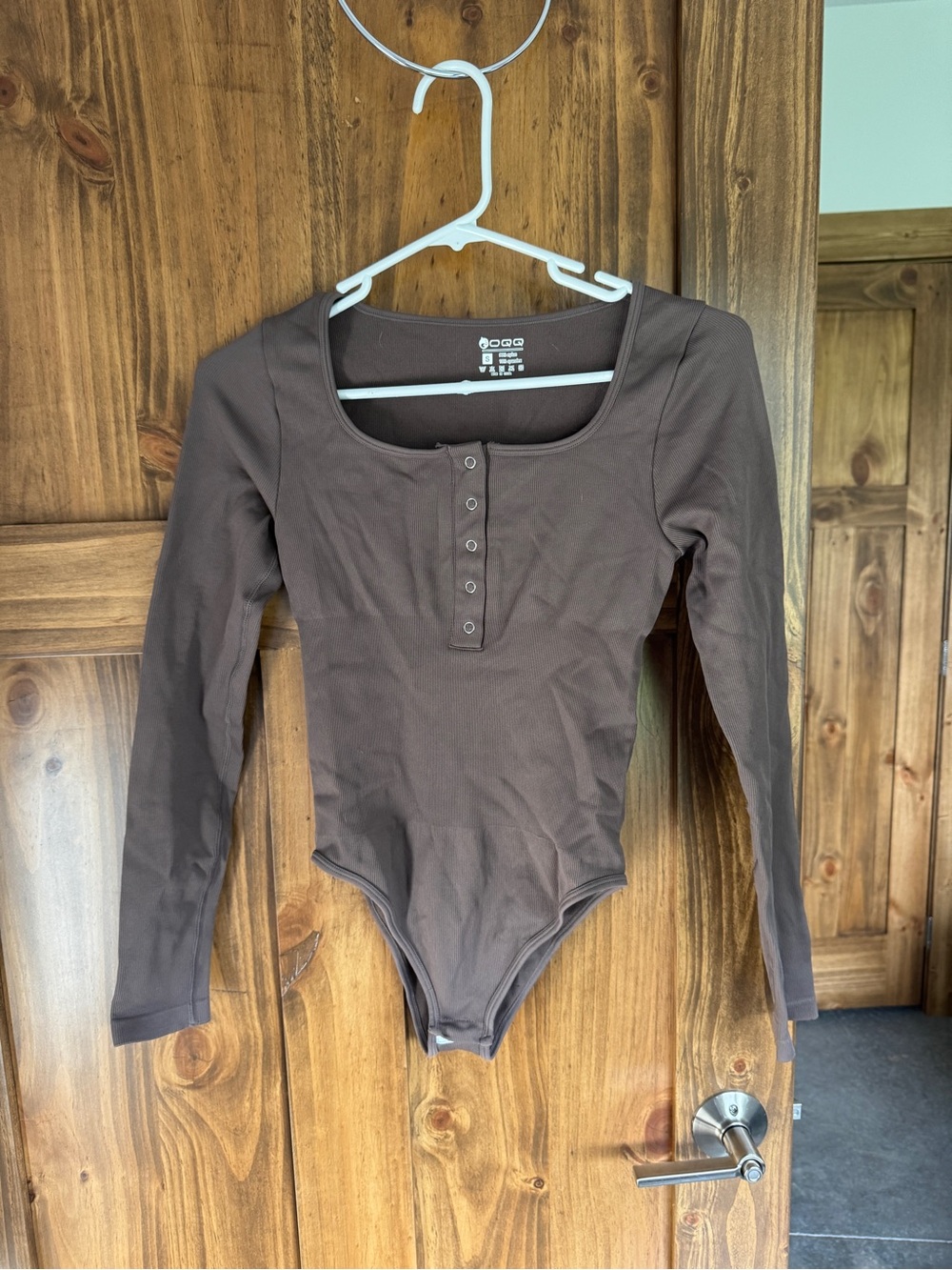 Long-Sleeve Brown One-Piece Bodysuit with tummy control!
